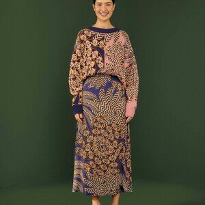 Navy Yawanawa Vanahu Lenzing™ Ecovero™ Viscose Midi Skirt